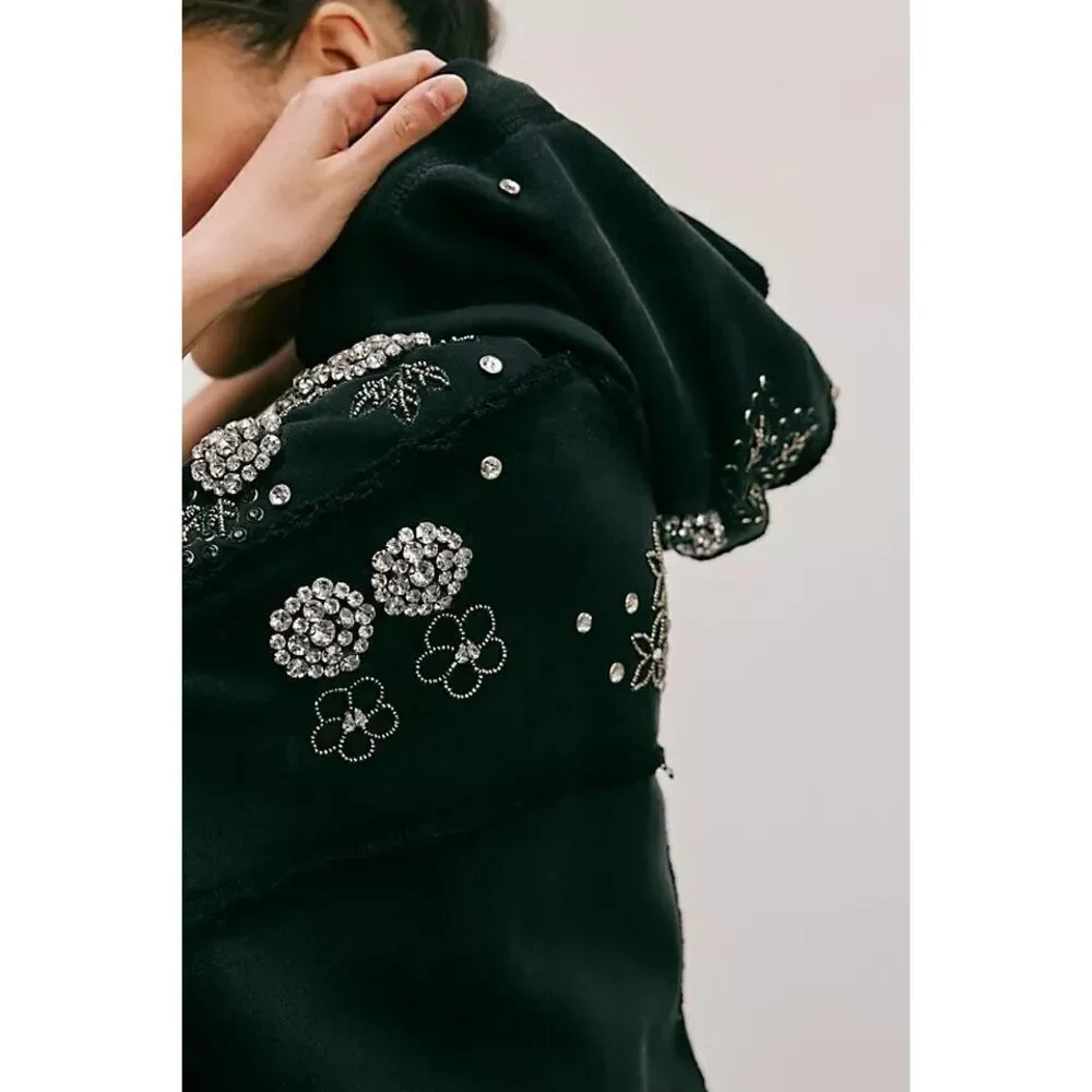 Free People We The Free Diamond In The Rough Vest Embellished Hoodie Oversized L